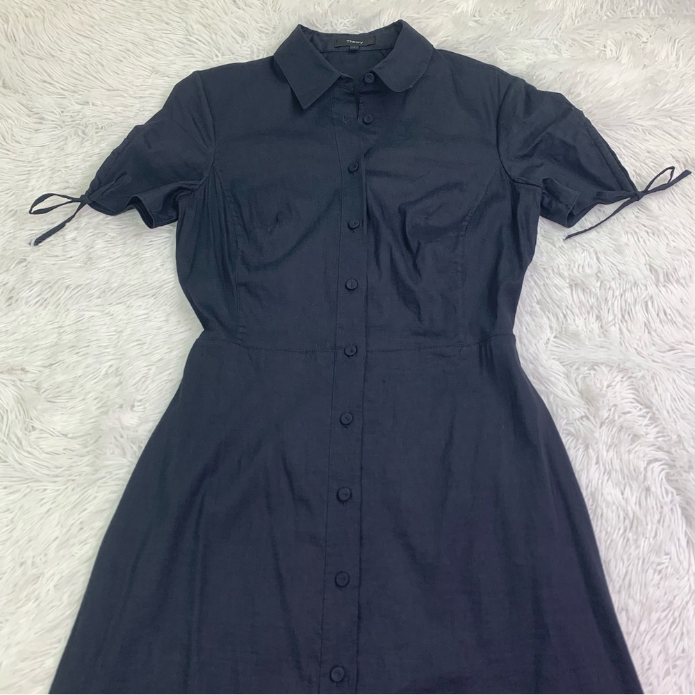 Theory short sleeve linen blend shirt Dress‎ in black button front - Picture 2 of 14